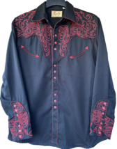 Scully Pearl Snap Shirt Black Red Floral Gun Fighter Western Cowboy Mens... - $66.77