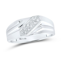 Sterling Silver Mens Round Prong-set Diamond Diagonal Double Row Band Ring 1/10 - £87.21 GBP