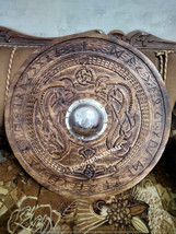 Shield Wooden Viking Carved Round 24 Medieval Norse Battle Hand Carving ... - $199.50
