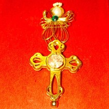 Vintage gold cross pendant and wire Angel brooch - £20.12 GBP