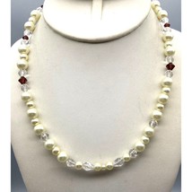Vintage White and Purple Classy Necklace, Faux Pearls and Faceted Crysta... - $28.06