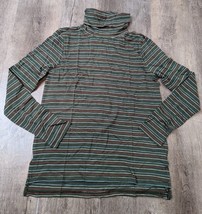 Madewell NWT Women&#39;s S Green Striped Turtle Neck Long Sleeve Shirt BY - £21.72 GBP