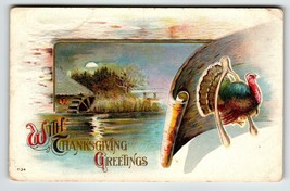 Thanksgiving Turkey Postcard Water Wheel Lake Wishbone Vintage Holiday Unposted - £4.64 GBP