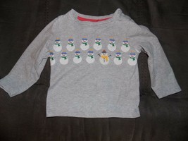 Baby Boden Applique Snowman Gray Long SS Size 6/12 Months Boy&#39;s - $18.25