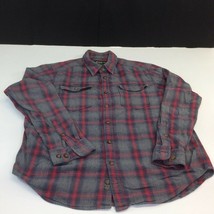 Eddie Bauer Mens Long Sleeve Plaid Cotton Button Front Shirt Size L  Red Grey - $17.38