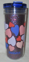 Davids Tea Favourite Tumbler Tritan Hearts Glitter Purple With Straw &amp; Brush - $52.32