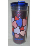 Davids Tea FAVOURITE TUMBLER TRITAN HEARTS GLITTER PURPLE with straw &amp; b... - $61.76