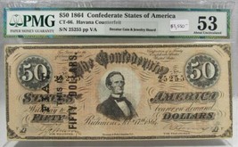 1864 $50 Confederate Civil War Counterfeit Banknote w Advertisement PC-189 - $2,905.75