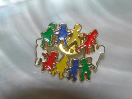 Estate Colorful Enamel Dancing Kids Boys Girls in Circle Ring Goldtone Tie Tac  - $8.59