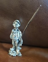 Rare Vintage Peltro Pewter Fisher Man Statue Made In Italy - $34.80