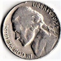 Jefferson Nickel Coin 1954 - Circulated - $2.25