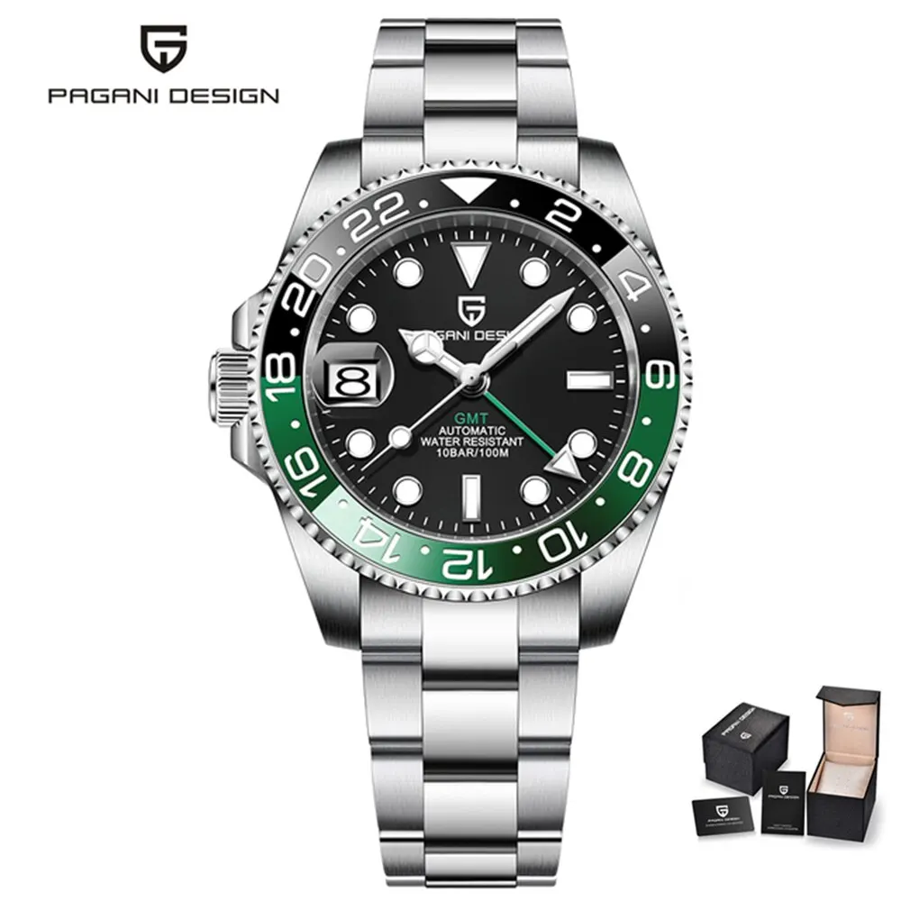 PAGANI DESIGN PD-1662  GMT Men Mechanical Wristwatch Sapphire Gl Stainless Steel - £145.41 GBP