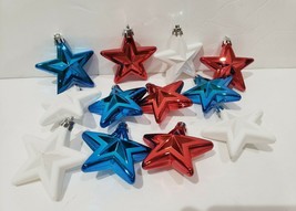Patriotic 4th of July Red White Blue Plastic Star Ornaments 2.5&quot; Set Of 12 - £13.31 GBP
