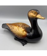 Vtg Uan K Handmade Belgium Ceramic Duck Figurine Black &amp; Gold - $41.71