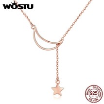 WOSTU Hot Fashion Authentic 925 Sterling Silver Rose Golden Color Moon &amp; Star Ne - £14.64 GBP
