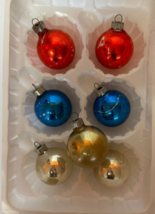Christmas Shiny Glass Round 7-pc Red , blue , silver 1.5&quot; Ball Vintage Ornaments - £7.08 GBP