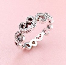 2018 Spring Release 925 Sterling Silver Heart Swirls Ring With Clear CZ Ring - £14.31 GBP