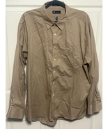 Chaps Men&#39;s 18-18 1/2  34/35 XXLarge Khaki Twill Long Sleeve Button Up S... - $20.42 CAD