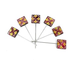 Decorative Square Wooden Red Yellow 4&quot; Hors D&#39;oeuvre Cocktail Picks Set ... - £5.95 GBP
