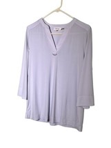 Calvin Klein Size Medium V-Neck Blue Gray Blouse 3/4 Tab Sleeve - £6.82 GBP