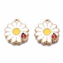 2 Enamel Daisy Charms Flower Pendants Gold Ladybug Jewelry Findings Set ... - $3.35