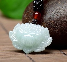 100% Grade A Untreated Natural Myanmar Jade Lotus Flower Pendant Necklace - £26.74 GBP