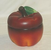 Ceramic Red Apple Snack Cookie Jar Green Leaf Lid - $21.77