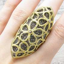 925 Sterling Silver - Marcasite Floral Lace Sharp End Cigar Ring Sz 8.5 - RG1534 - £64.73 GBP
