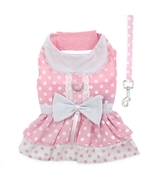 Pink and White Polka Dot with Lace Trim Dog Dress &amp; Matching Leash Sizes... - €25,74 EUR