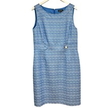 Tahari Nellie Sleeveless Dress Blue Size 16 Tweed Round Neck Knee Length Classic - £27.28 GBP