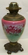 Antique victorian GWTW parlor banquet lamp flowers hand painted - $85.00