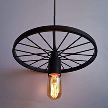Ceiling Black Lamp Hanging Retro Wheel Industrial Steampunk Interior Fix... - $134.71