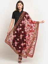 Maroon Colour Net Embroidered Fancy phulkari work Dupatta for women - £21.79 GBP