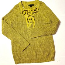 Love Tree Sweater Lace Up V Neck Knit Yellow Green Y2K Size Medium - £11.80 GBP
