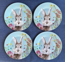 4 Stechcol Gracie Bone China Easter Bunny Blue Rabbit Salad Dessert Plat... - $59.96