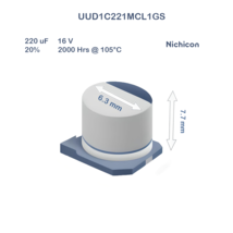10X UUD1C221MCL1GS Nichicon 220uF 16V 6.3x7.7 Alum. Electrolytic Capacitor SMD - £3.38 GBP