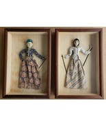 (2) Vintage Thai Thai Nang Yai Asian Shadow Stick Puppet Glass Framed in... - $222.74