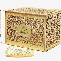 Golden Treasure Chest - Elegant Lockable Wood Card Box for Weddings, Parties, Gr - $65.33