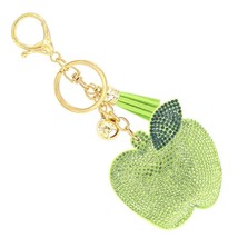 Bling Rhinestone Puffer Green Apple Man Tassel Keyring Bag Charm - €11,86 EUR