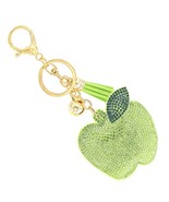 Bling Rhinestone Puffer Green Apple Man Tassel Keyring Bag Charm - $18.95 CAD