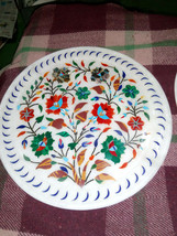 12&quot; Marble Plate Handmade Real Semi Stone Inlaid High Quality Work Decor Gifts - £182.87 GBP