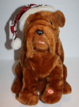 PBC Intl Shar Pei Plush Puppy Dog 12&quot; Red Hawaiian Christmas Hat NO Sing Sound - £18.28 GBP