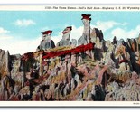 Three Sisters Rocks Hell&#39;s Half Acre Hwy 20 Wyoming WY UNP Linen Postcar... - £3.24 GBP