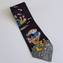 Vintage Gary Patterson Funny Mens Tie Bowling Cartoon Black Made In Korea - £13.92 GBP