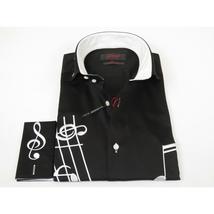 Mens AXXESS Musician Singer Cotton Shirt Turkey Musical Notes 724-22 Black White image 4