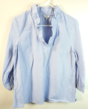 Crown &amp; ivy Blouse Top Womens Small White Blue Striped 100% Rayon Slit Pullover - £12.23 GBP