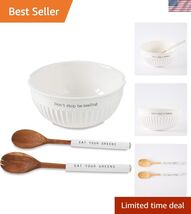 Dolomite, wood Don't Stop Be-Leafing Salad Bowl Set, 32 oz, White, brown - $105.71