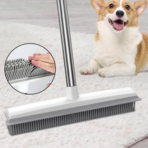 Pet Hair Rubber Broom with Squeegee Carpet Floor Hair Remover Adjustable... - £27.75 GBP