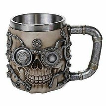 Metallo Super Cyborg Steampunk Pipes And Gears Skull Face Coffee Tea Mug Stein - £21.38 GBP