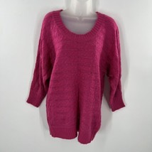 Poof Excellence Womens Pink Pullover Knit 3/4 Sleeve Tunic Sweater Size M - £17.36 GBP